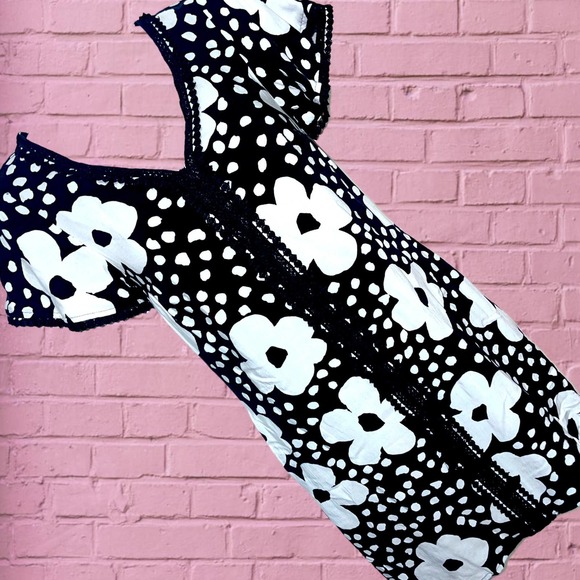 ModCloth Retro Daisy Black White Floral Polka Dot Dress XXS - Picture 2 of 7